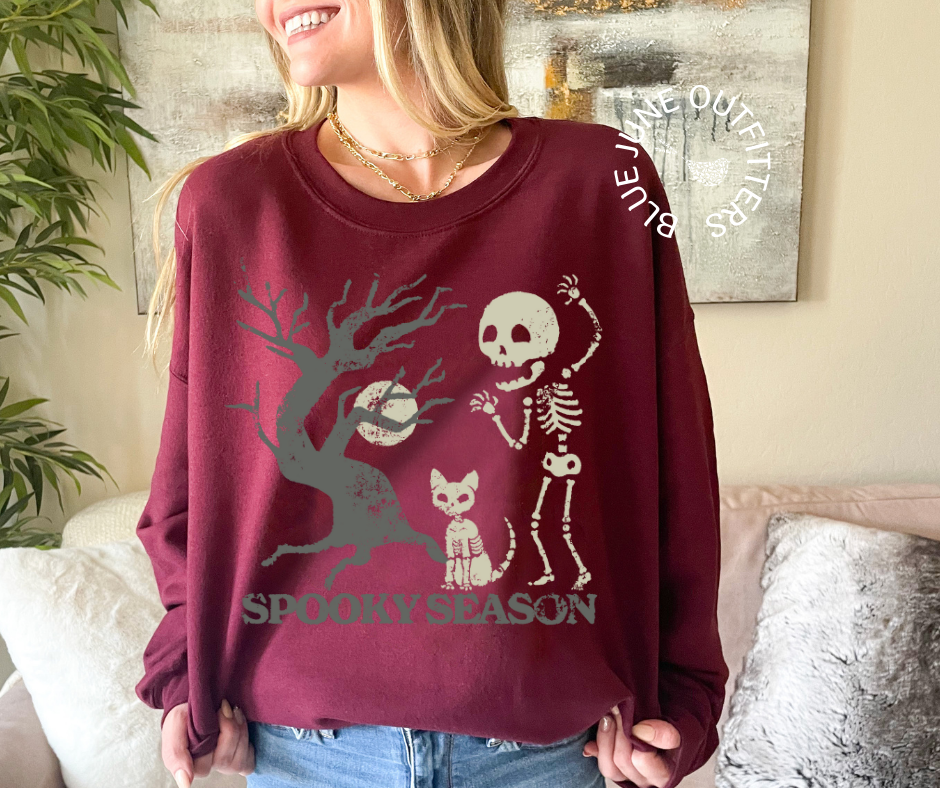 Spooky Season Skeleton Cat | Halloween Crewneck Sweatshirt