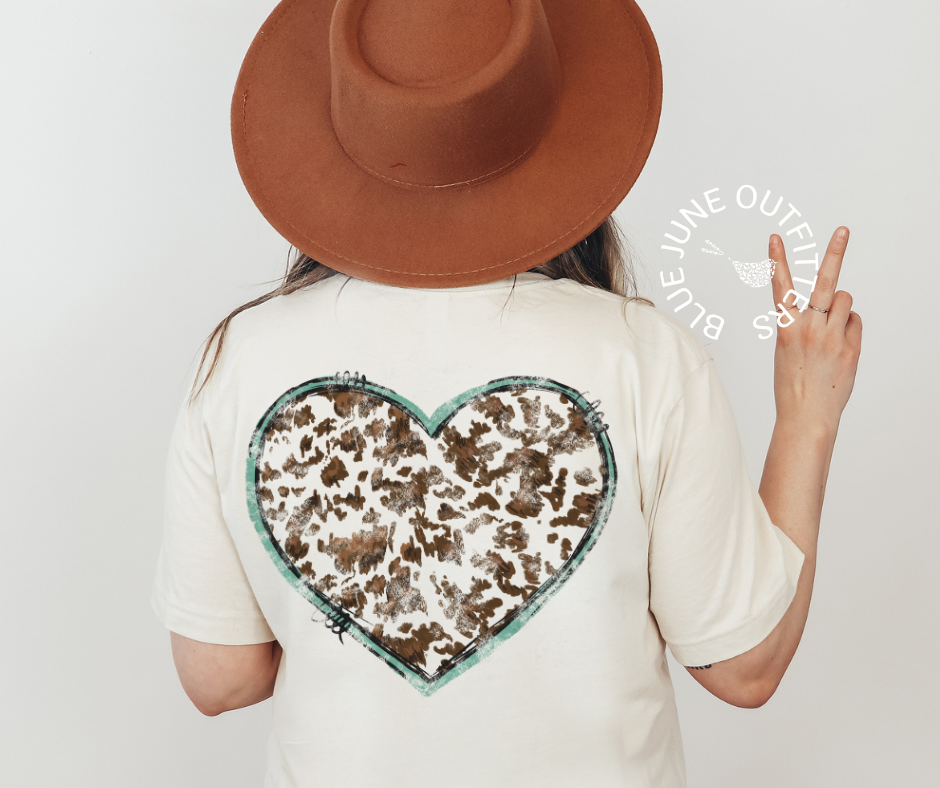 SELF LOVE COW PATTERN HEART | COMFORT COLORS® TEE WITH POCKET DESIGN