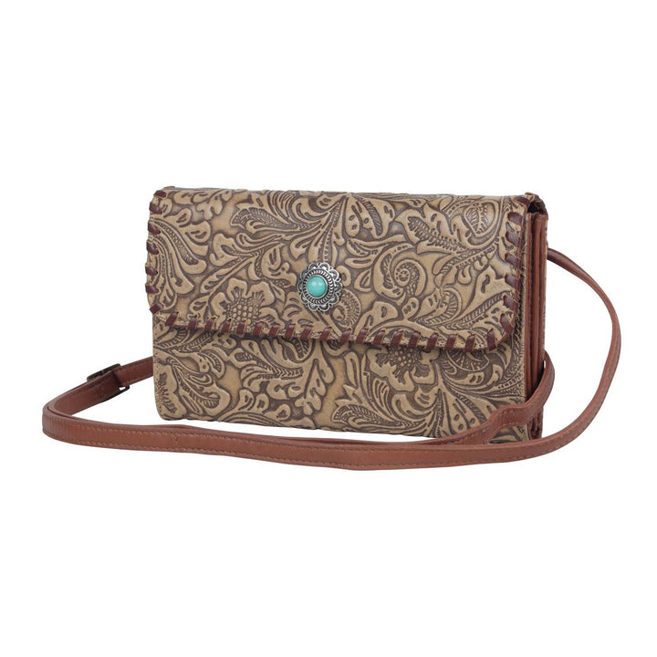 Hand Tooled Leather Wallet | Deep Olive Myra Bag Wallet