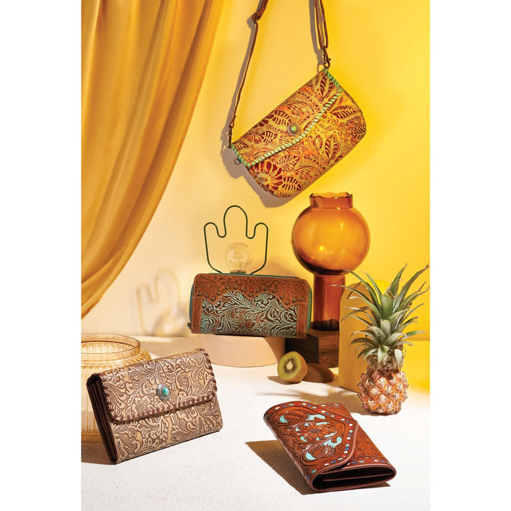 Hand Tooled Leather Wallet | Deep Olive Myra Bag Wallet