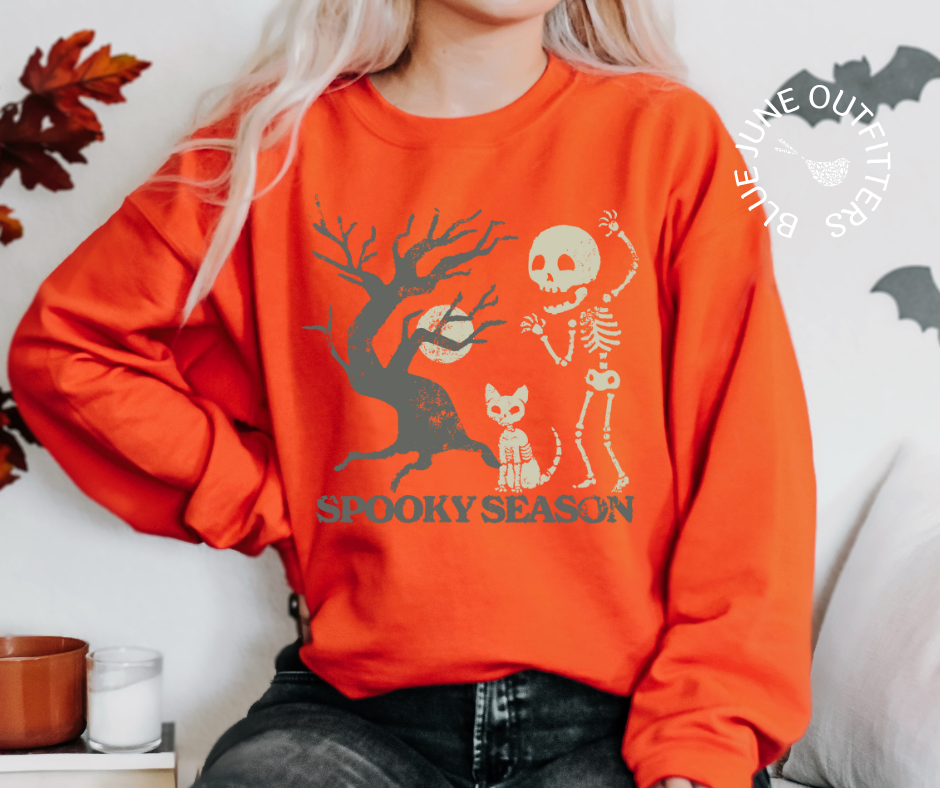 Spooky Season Skeleton Cat | Halloween Crewneck Sweatshirt