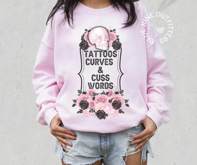 Tattoos Curves & Cuss Words | Funny Goth Crewneck Sweatshirt