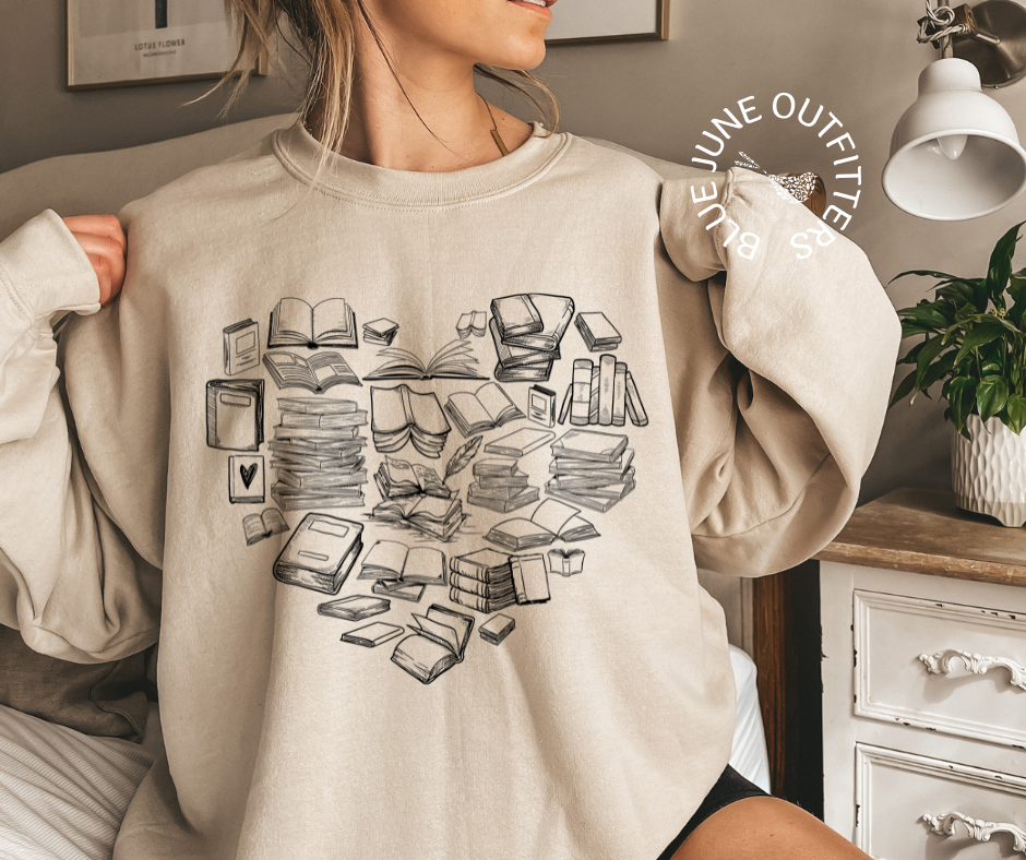 Books Heart Collage | Bibliophile Crewneck Sweatshirt