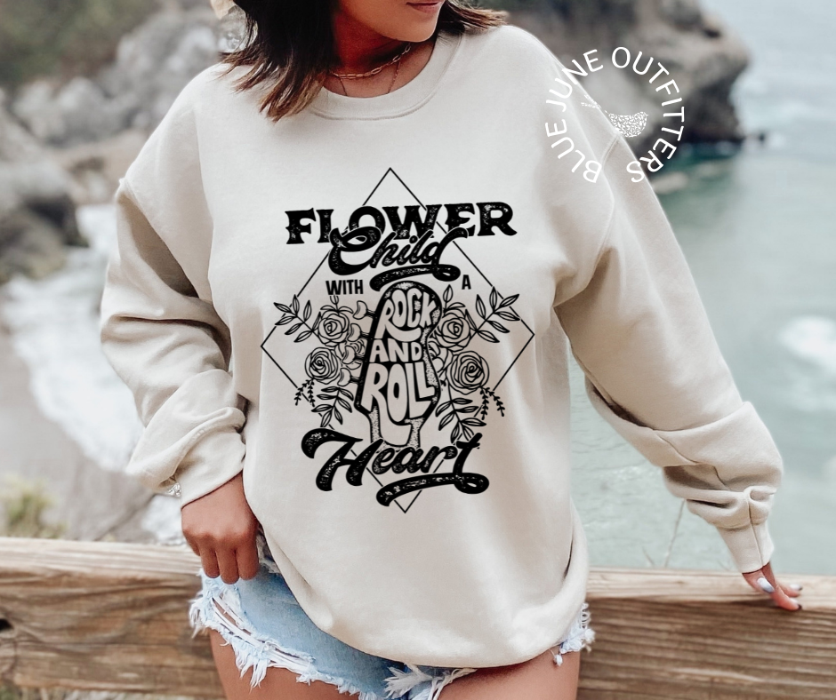 Flower Child Rock n' Roll Heart | Boho Crewneck Sweatshirt