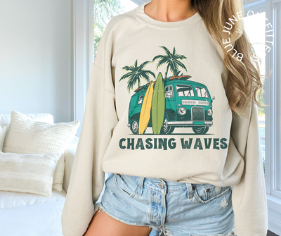 Chasing Waves Sweatshirt | Van Life Surf Boards Crewneck