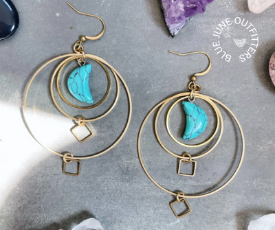 Turquoise Moon Dangle Earrings