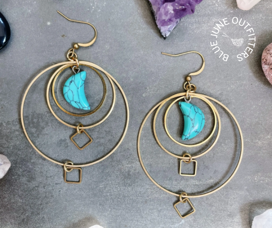 Turquoise Moon Dangle Earrings