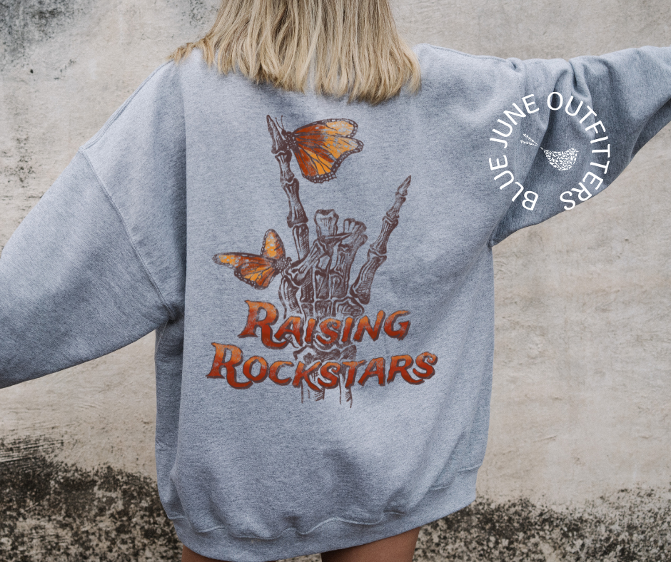 Raising Rock Stars | Skeleton Rock n' Roll Sign Sweatshirt