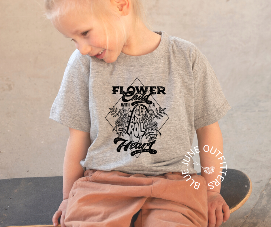 Flower Child With A Rock n' Roll Heart | Trendy Toddler Tee
