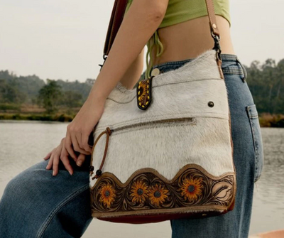 Sunflower Hand Tooled Leather Bag by Myra Bag