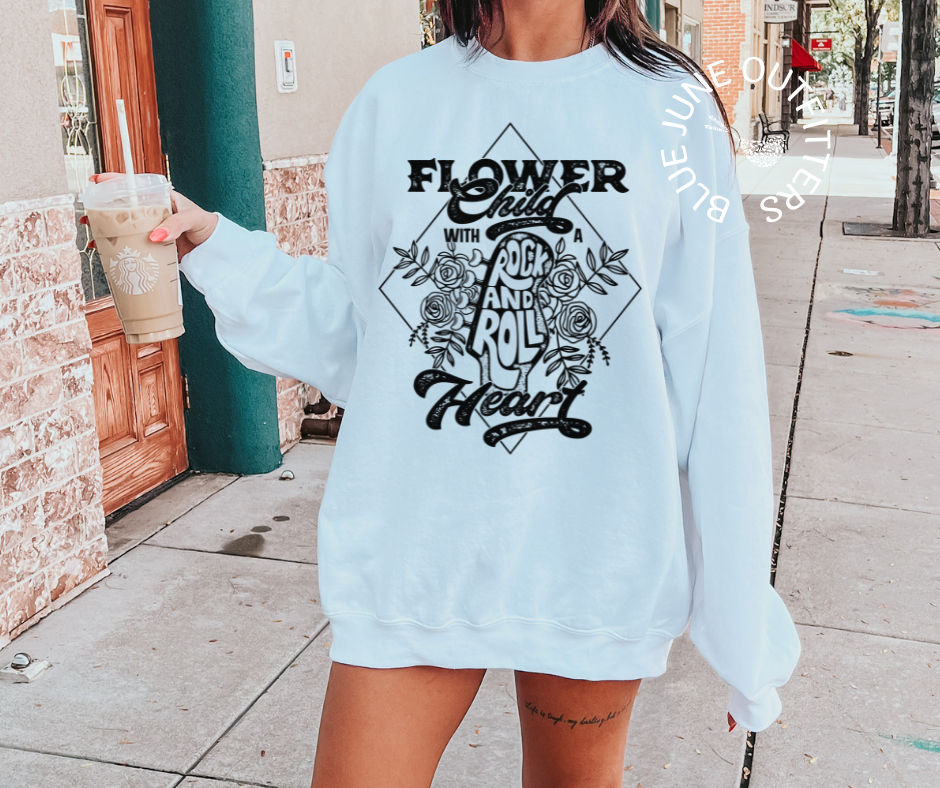 Flower Child Rock n' Roll Heart | Boho Crewneck Sweatshirt