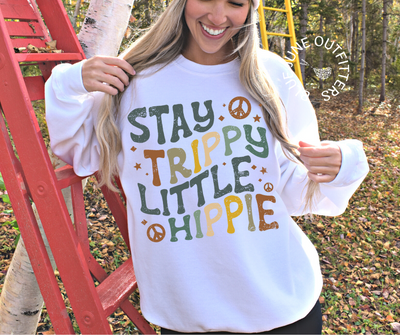 Stay Trippy Little Hippie | Boho Crewneck Sweatshirt