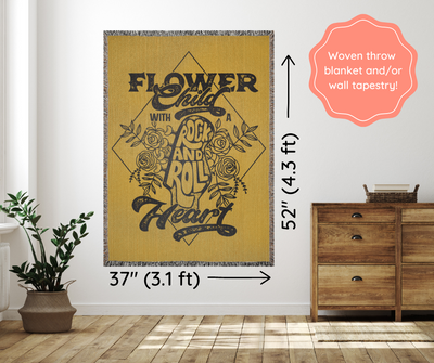 Flower Child With A Rock and Roll Heart | Boho Woven Blanket