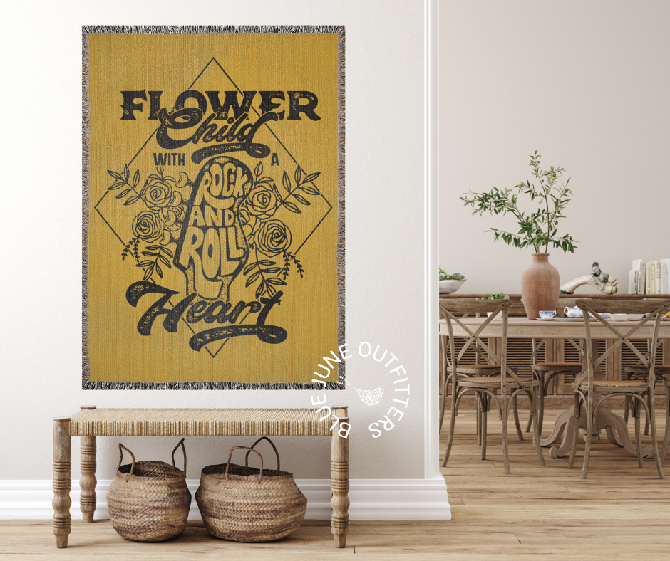 Flower Child With A Rock and Roll Heart | Boho Woven Blanket